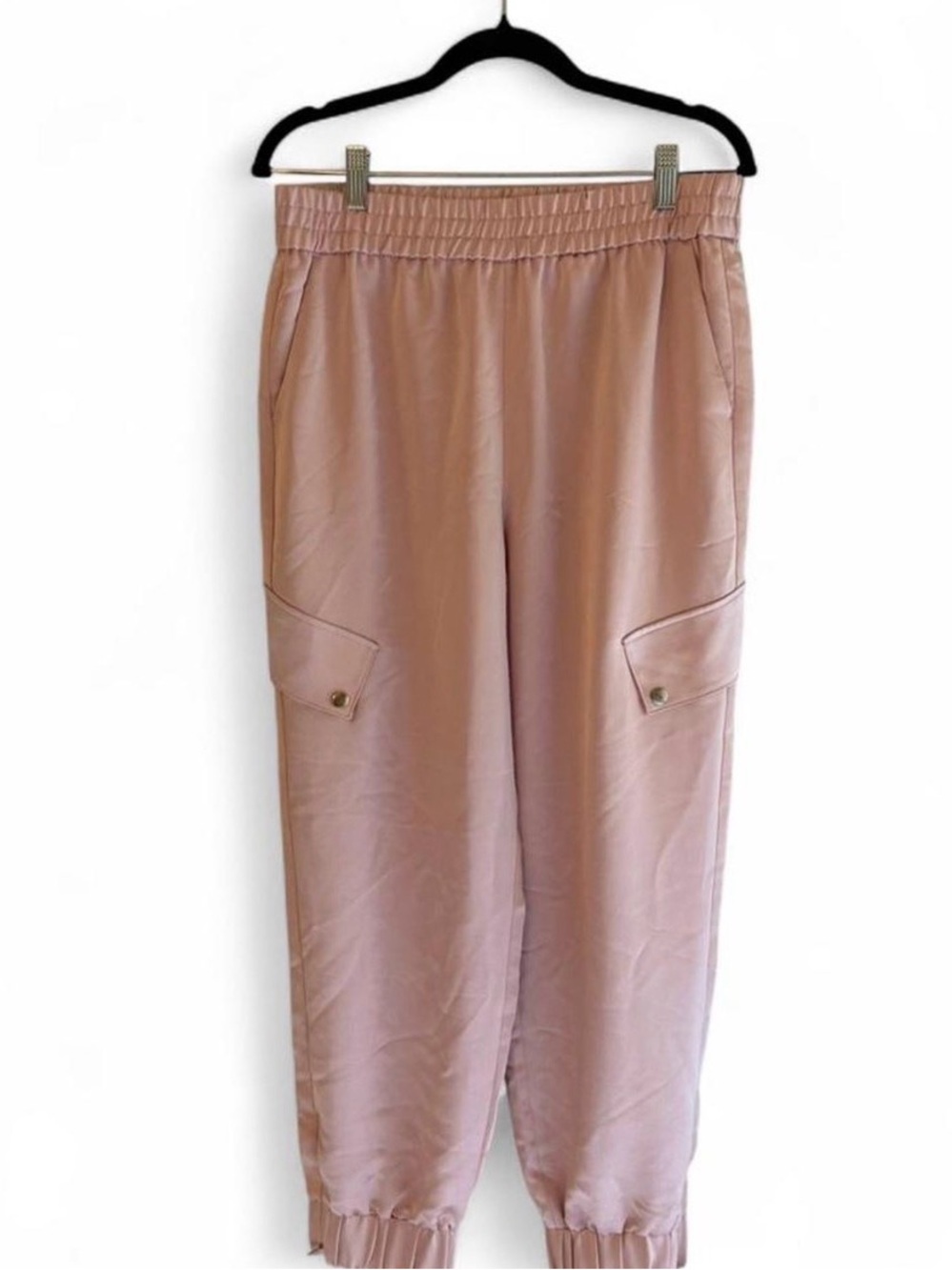 Satin Cargo Joggers - Blush Pink